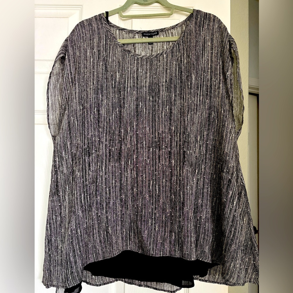 Eileen Fisher Silk Black And White Layered Top, XL, EUC